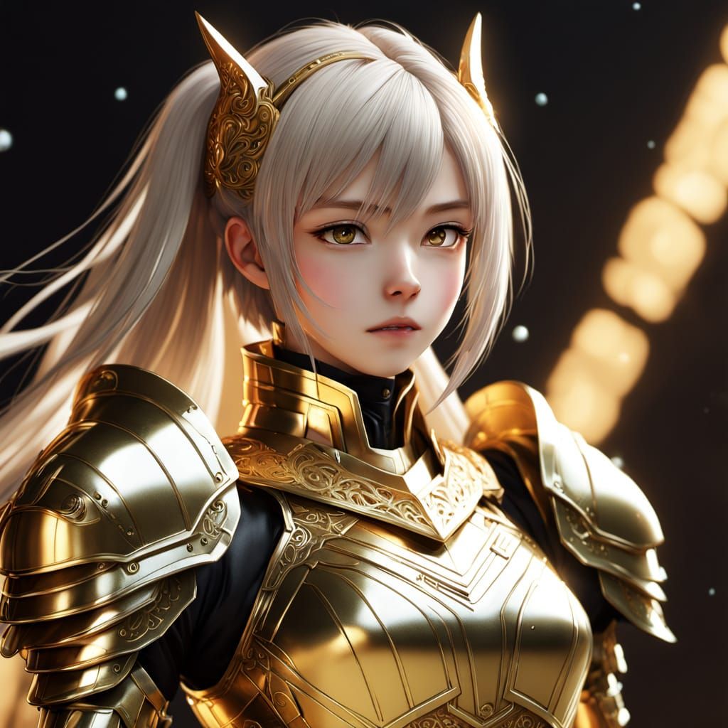 Golden Armored Figure in 3D Anime Style