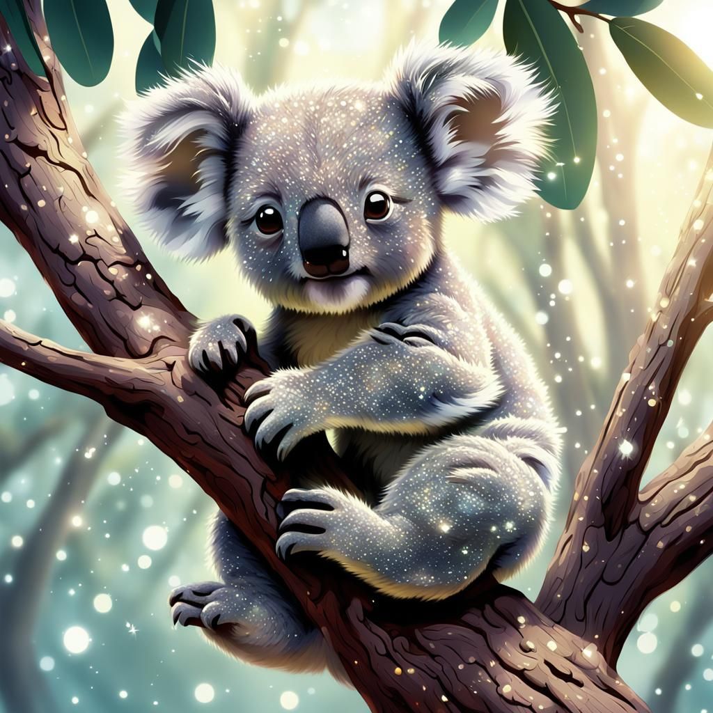 Cute Koala in Anime Style with Sparkles