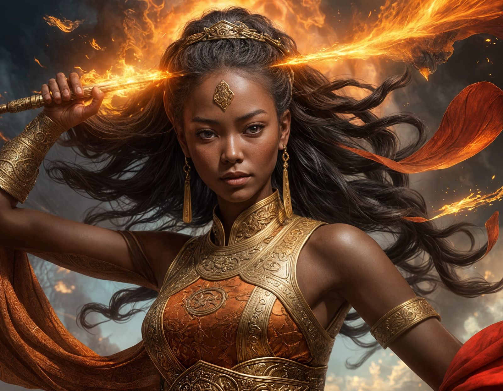 Ethereal Shaolin Warrior in Triadic Hues