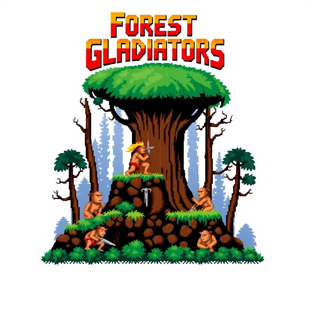 C64 side scroller game. Forest. Gladiators