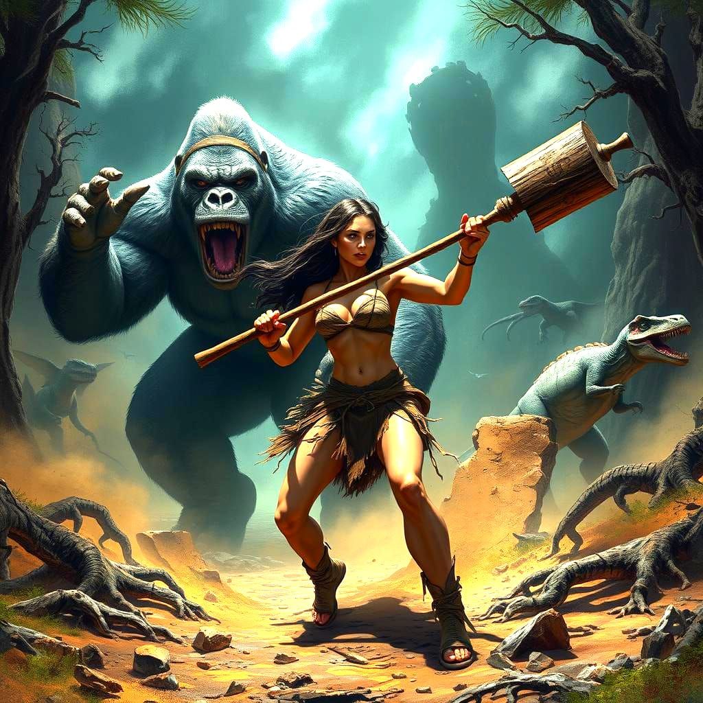 Cavewoman Comic Book Art: Dinosaurs and Gorillas