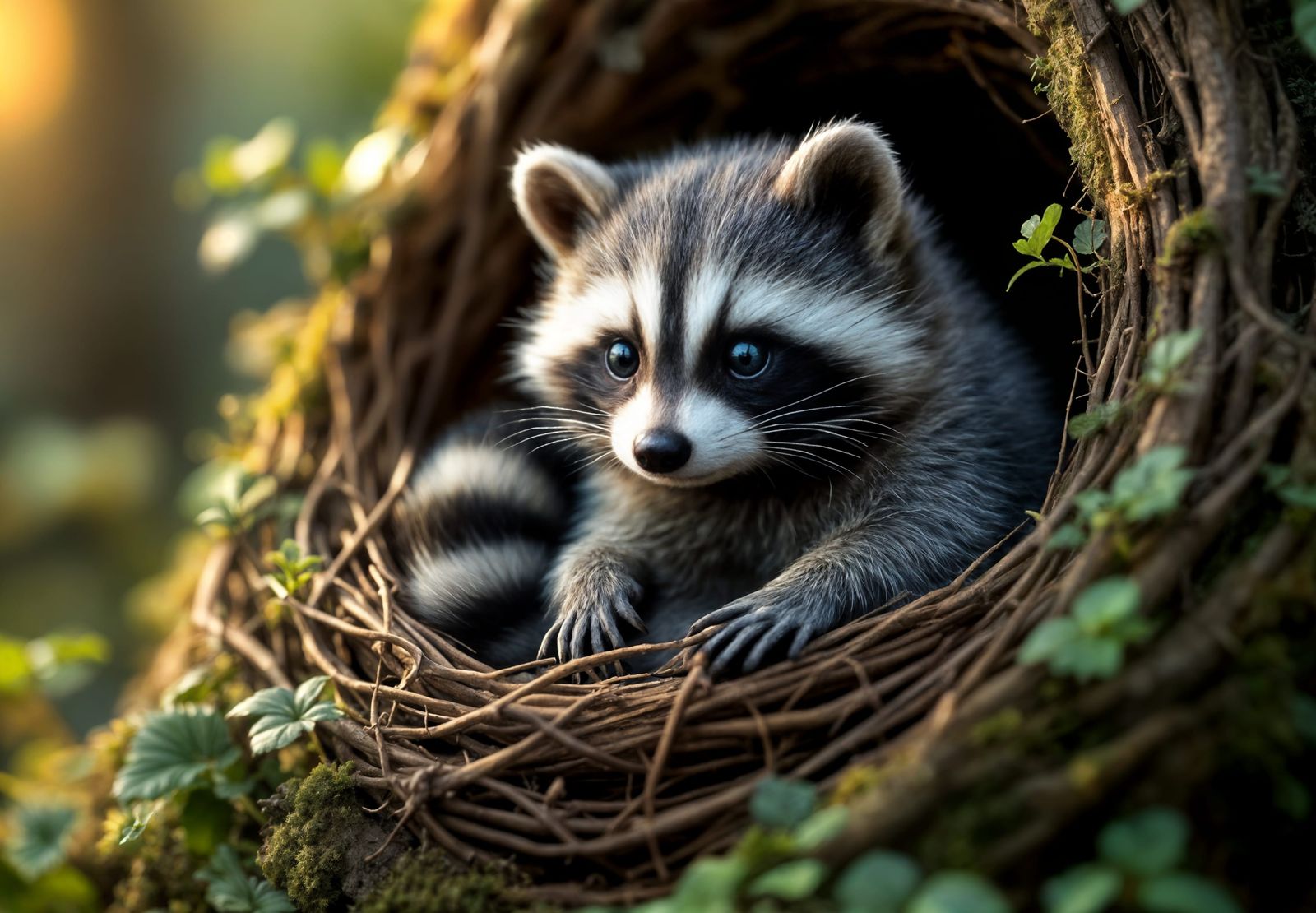 Cozy Raccoon Nest in Earthy Twilight