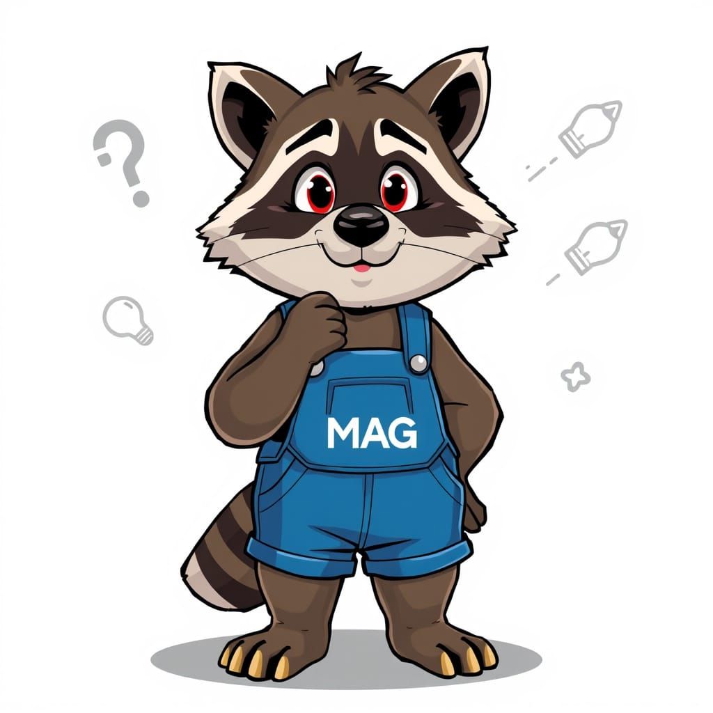 MAG Ukraine's Rocky Raccoon Mascot in Thoughtful Cartoon Sty...