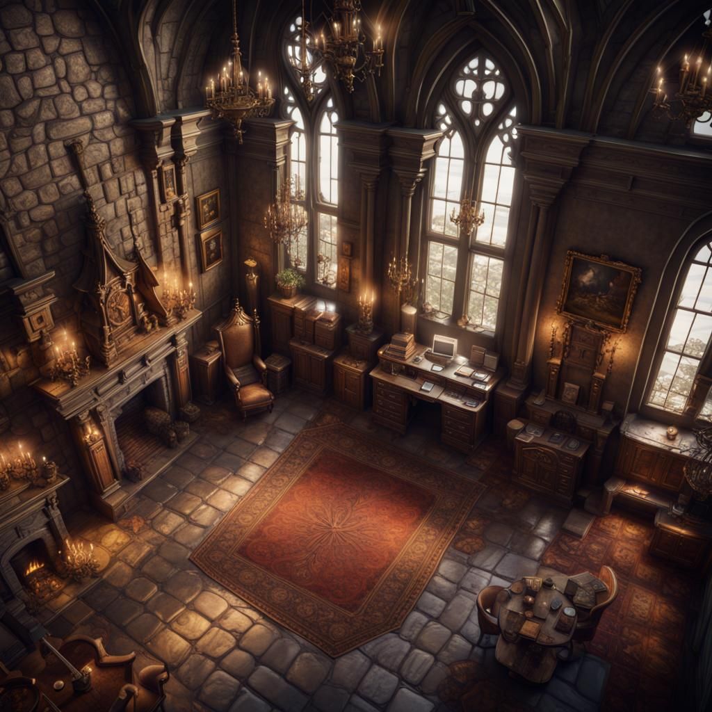 Detailed Castle Room, Top-Down View in Fantasy Art