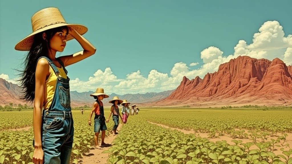 Filipino Children Weeding Alien Soybean Field, Moebius Style