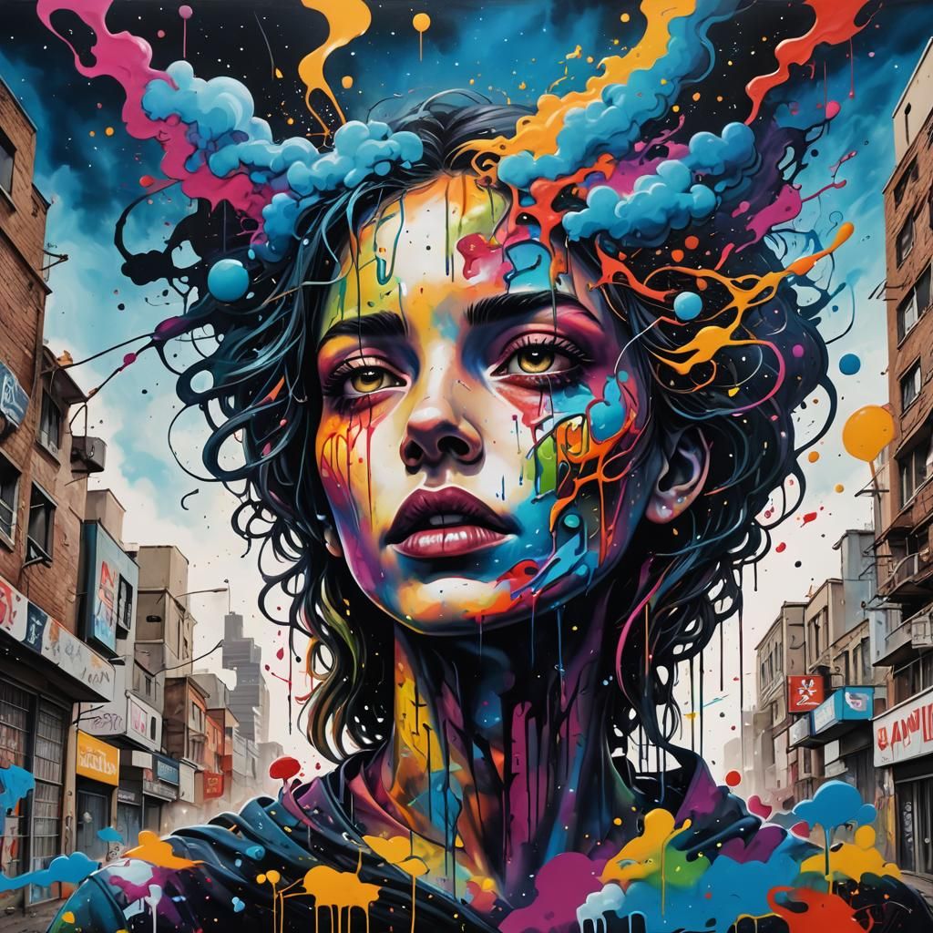 Colorful Graffiti Art: Alienated Figure Gazing Skyward