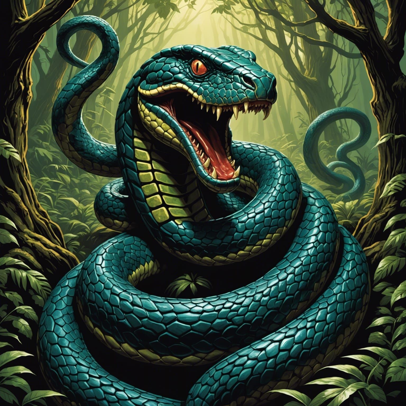 Giant Snake in Comic Book Art Style