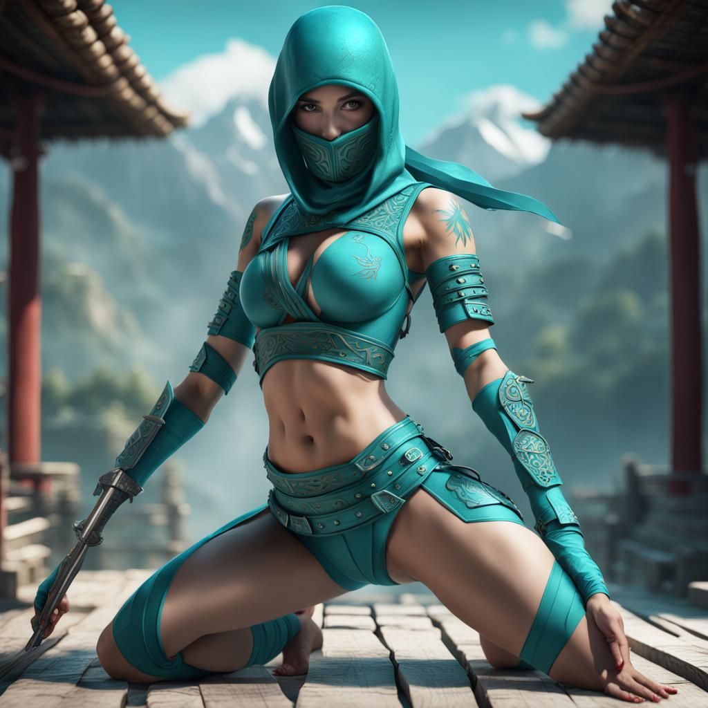 Turquoise Ninja Leotard: Fantasy Concept Art