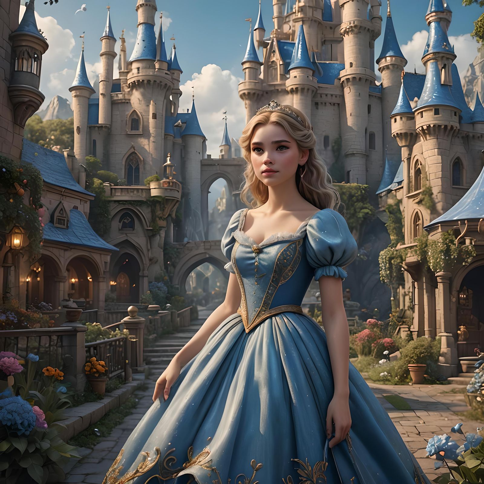 Cute Girl's Cinderella Cosplay: Detailed Digital Art