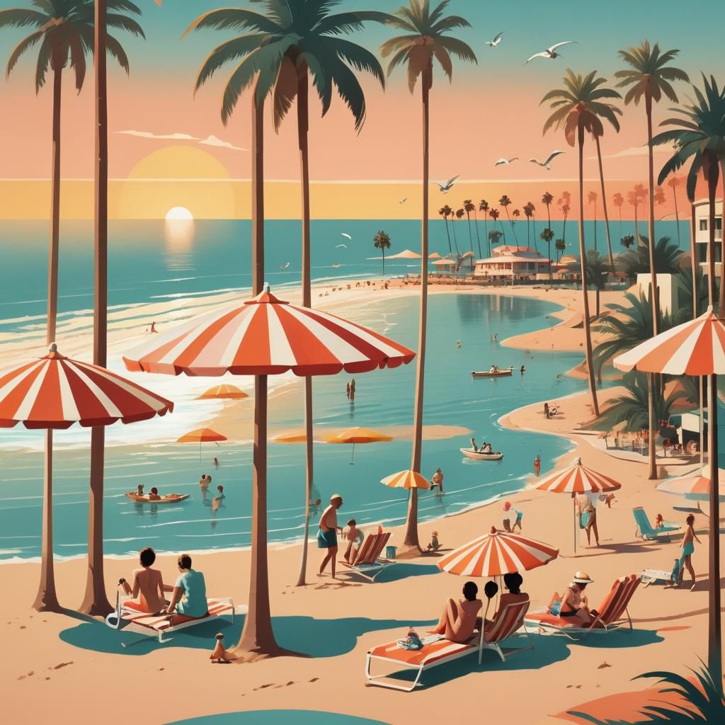 Vintage Seaside Resort Travel Poster in Pastel Colors