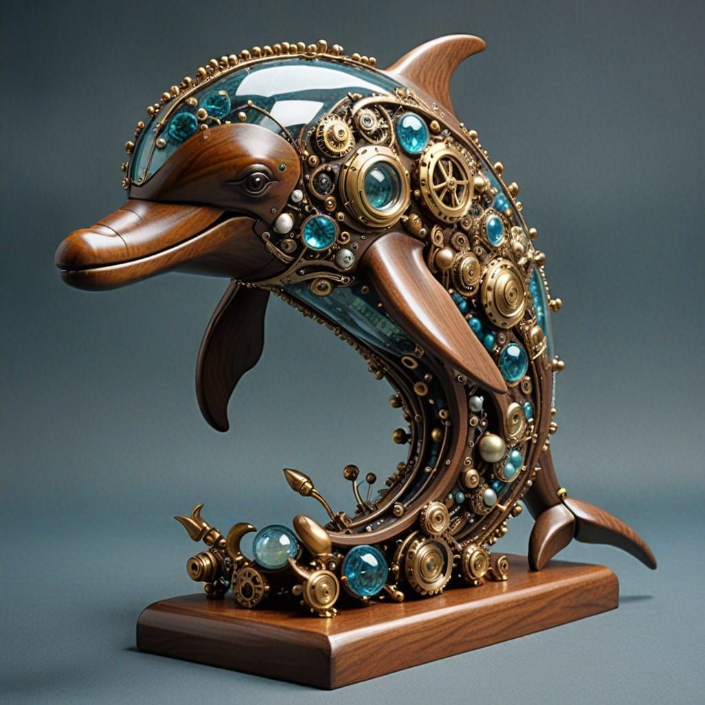 Surreal 60s Dolphin Crafted from Steampunk Beads