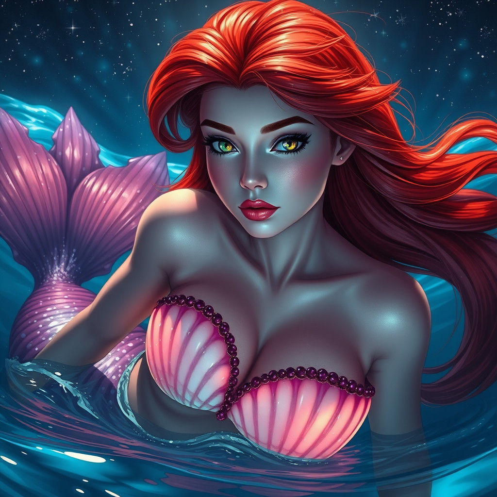 Ethereal Mermaid in Bioluminescent Ocean, Fantasy Art
