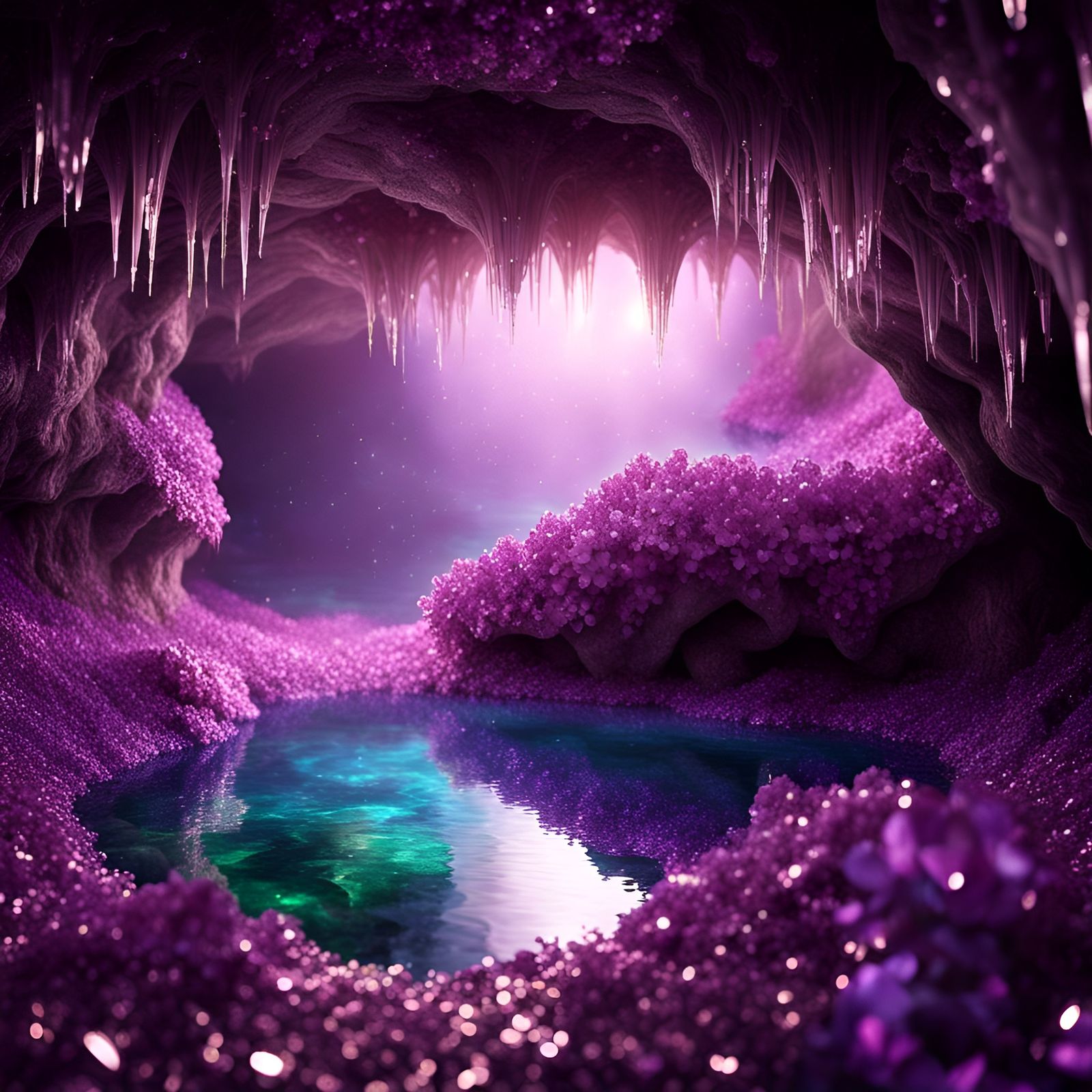 Glittering Crystal Cave with Magical Pond