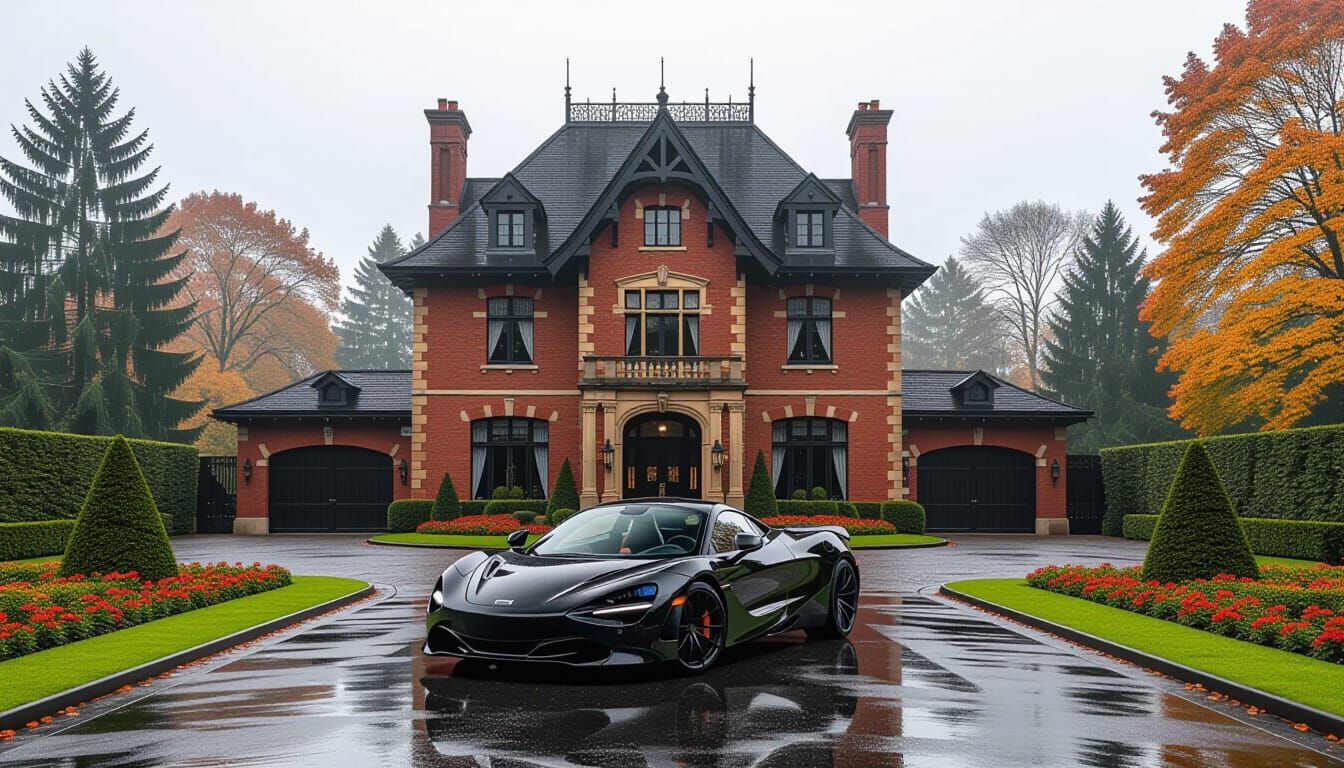 Victorian Chateau with McLaren in Misty Autumn Garden