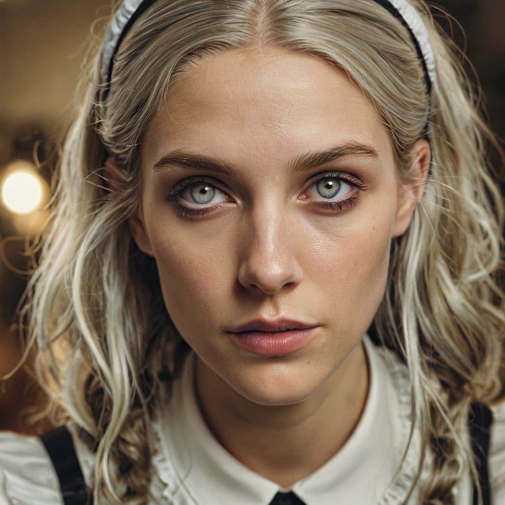 Elegant Young Woman in French Maid Outfit, Shot in Sepia Ton...