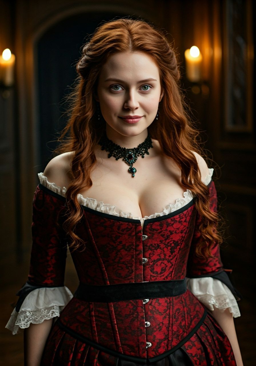 18th Century Pregnant Woman in Castle by Candlelight