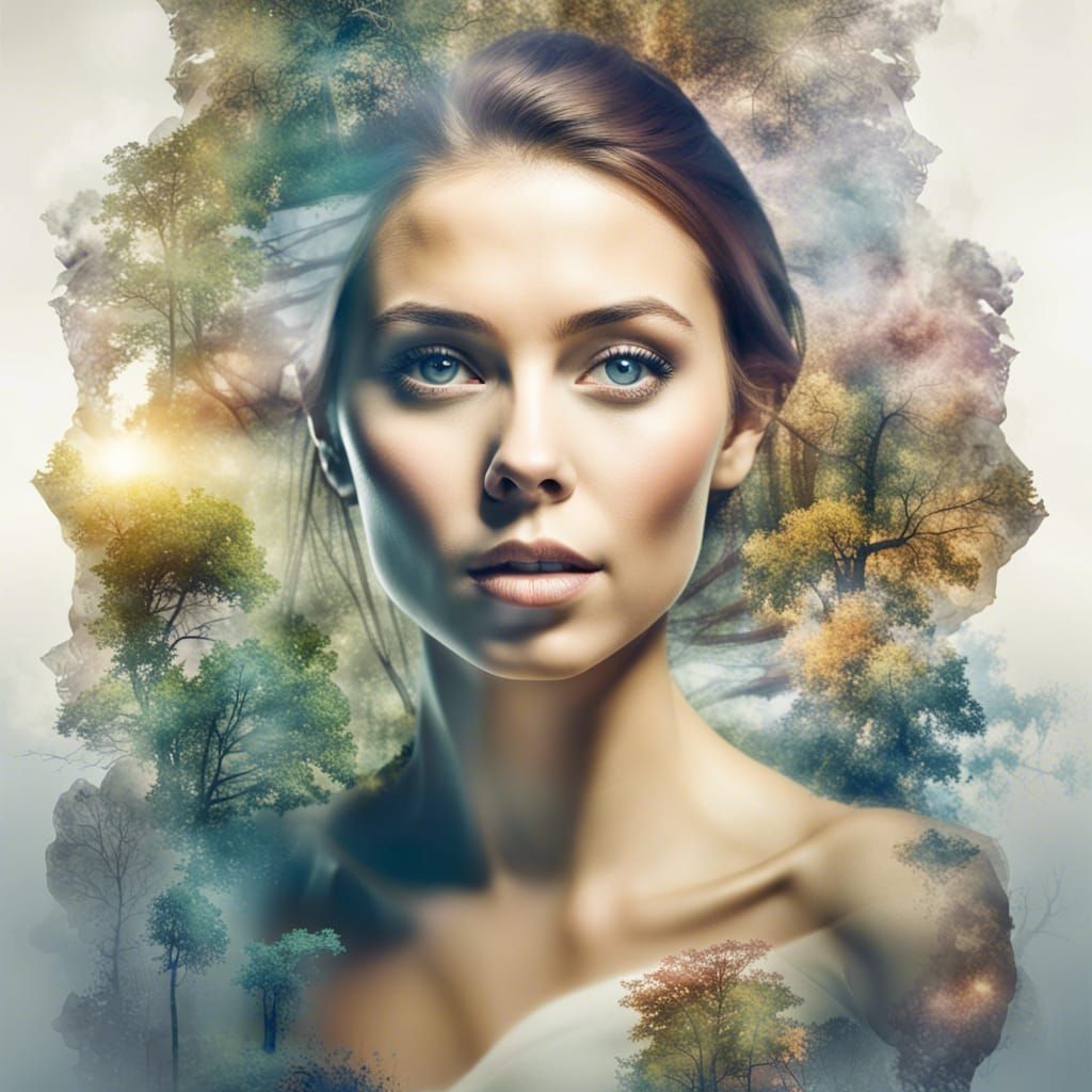 Hyperrealistic Double Exposure Portrait with Nature