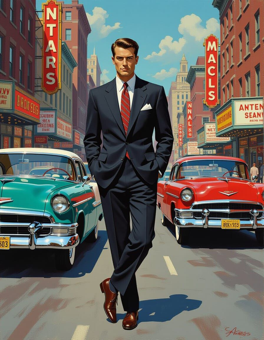 1950s Man in Classic Suit, Rockwell Style