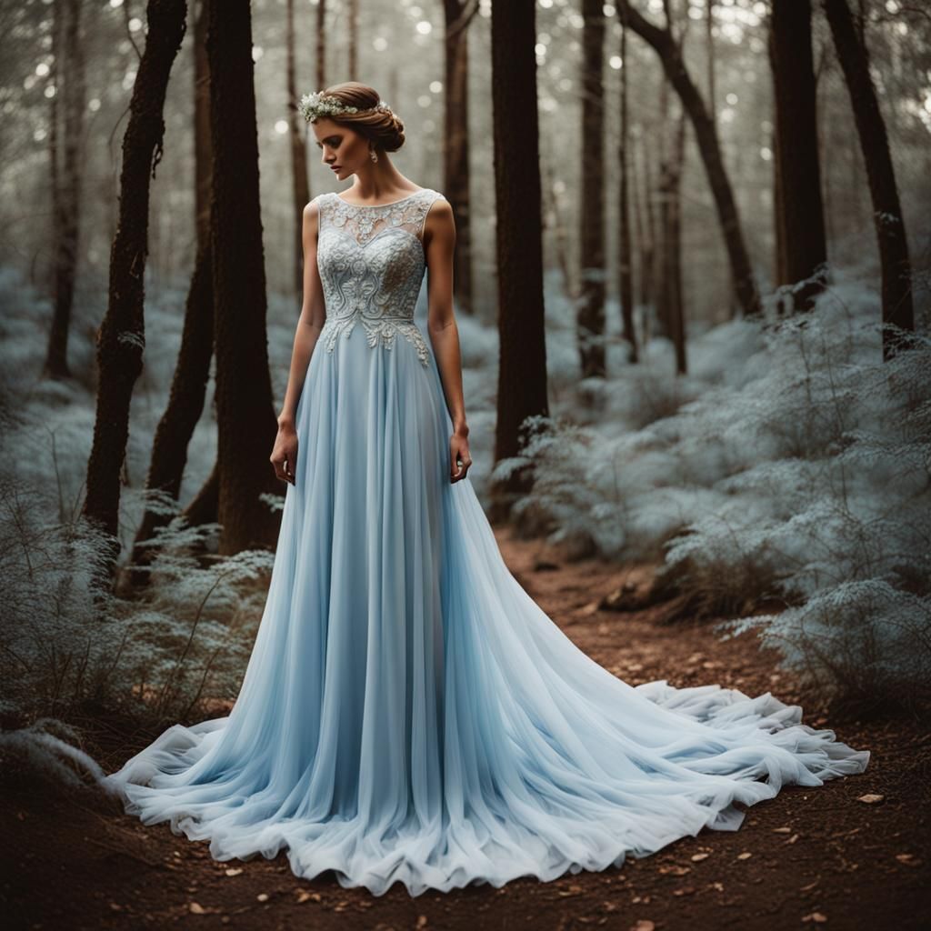 Light Blue Wedding Gown with Lace in Forest