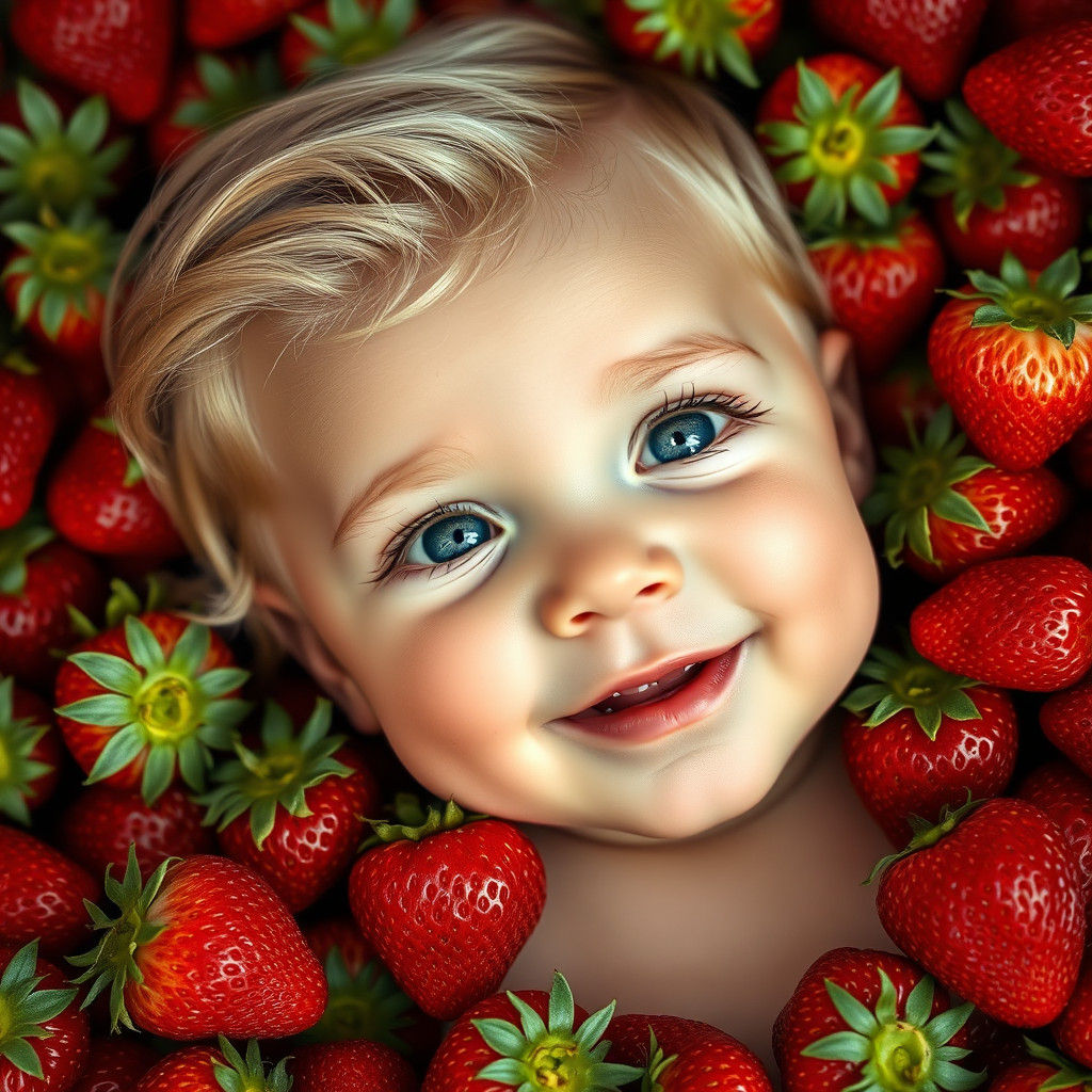 Blue-Eyed Baby in Strawberries, Hollywood Glamour
