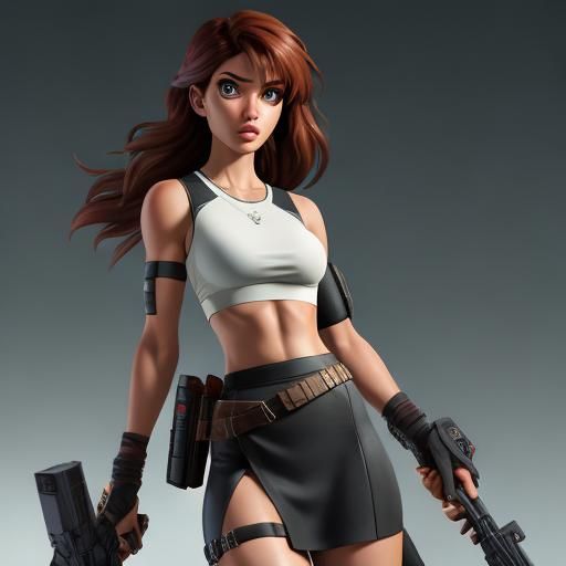 Lora Croft bare midriff