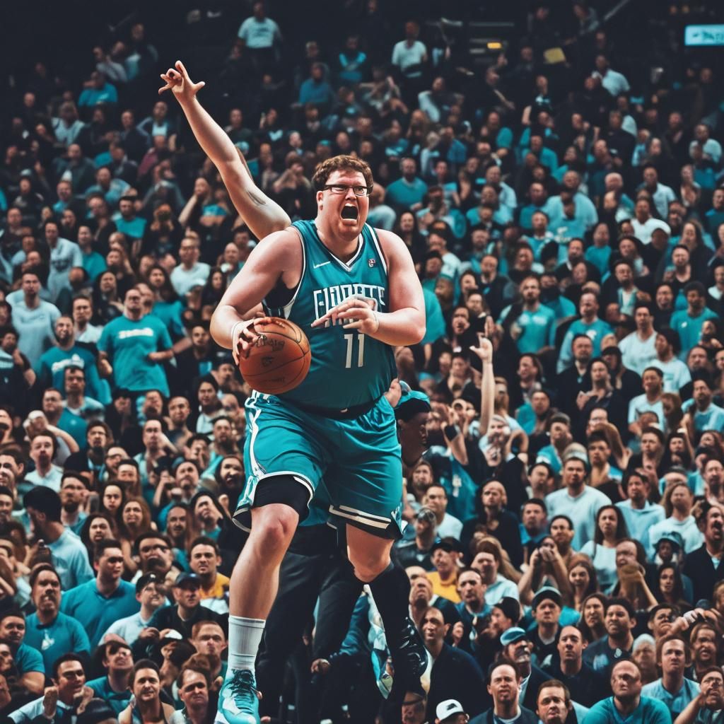 Peter Griffin Plays for Charlotte Hornets: Cinematic Still