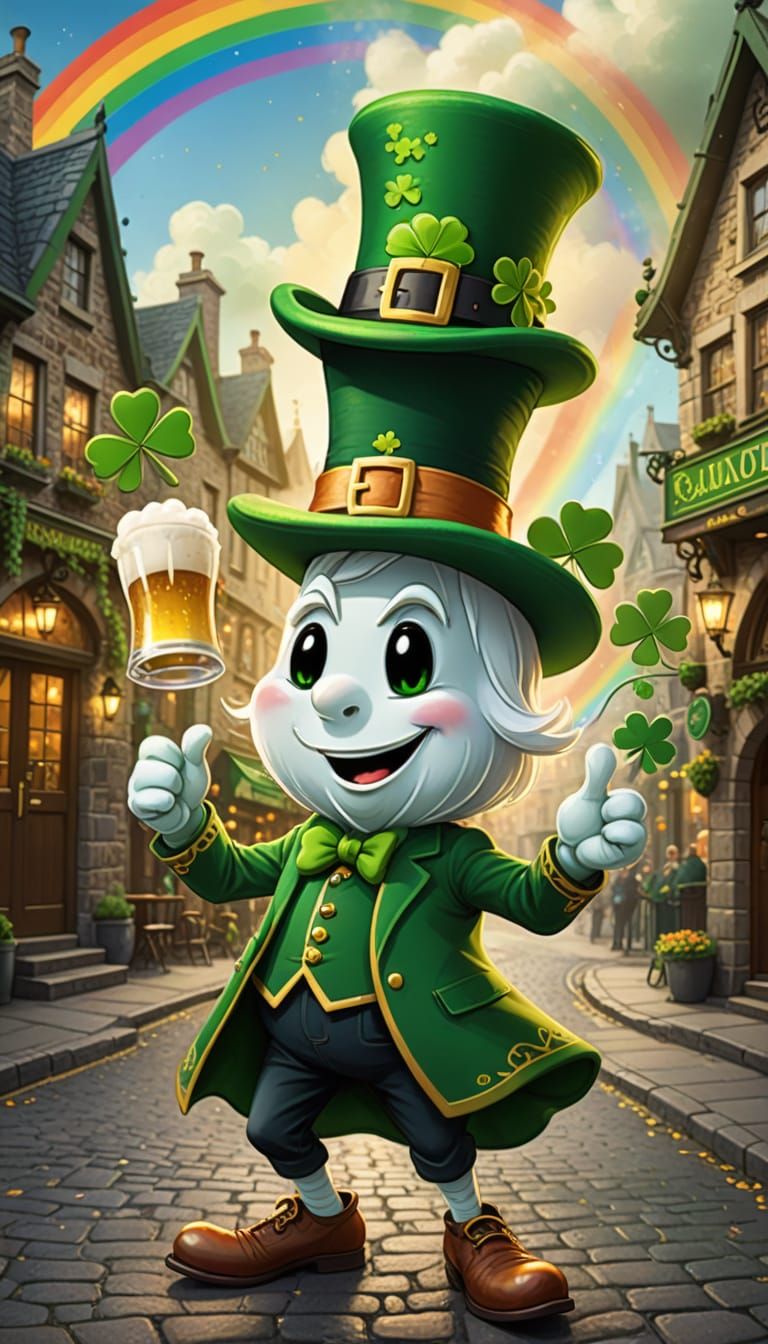 Cartoon Ghost Celebrates Saint Patrick's Day in Digital Art
