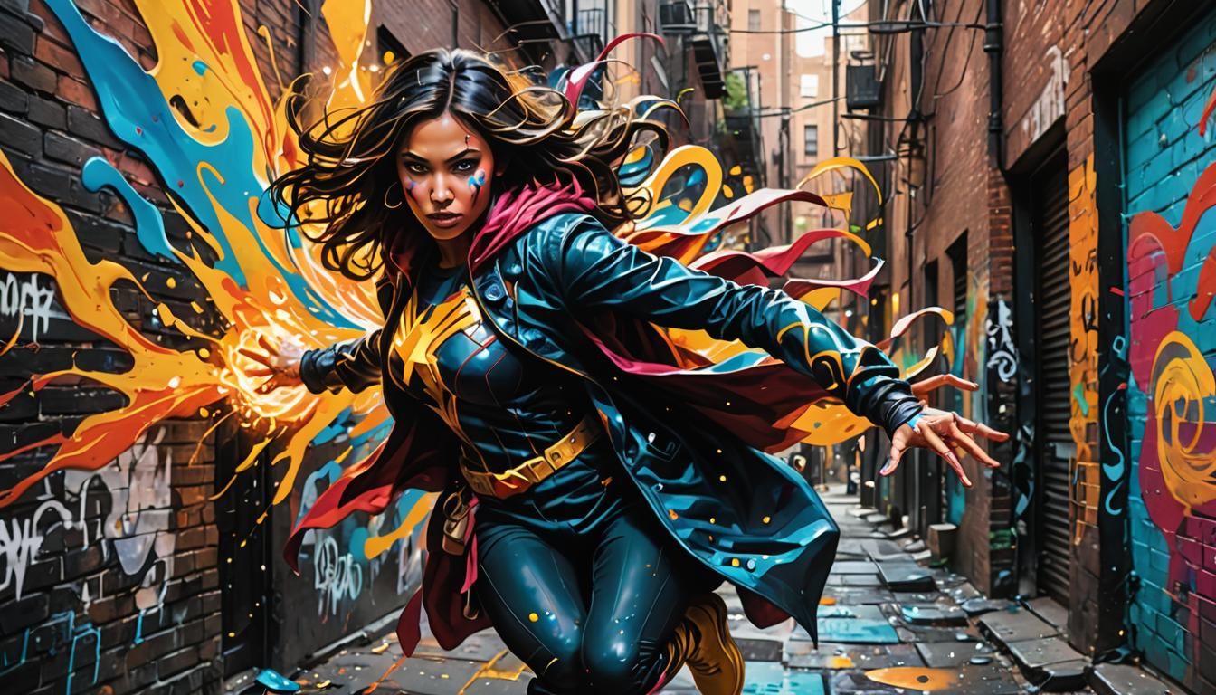 Danielle Moonstar: Vibrant Street Art in Dark Alleyway