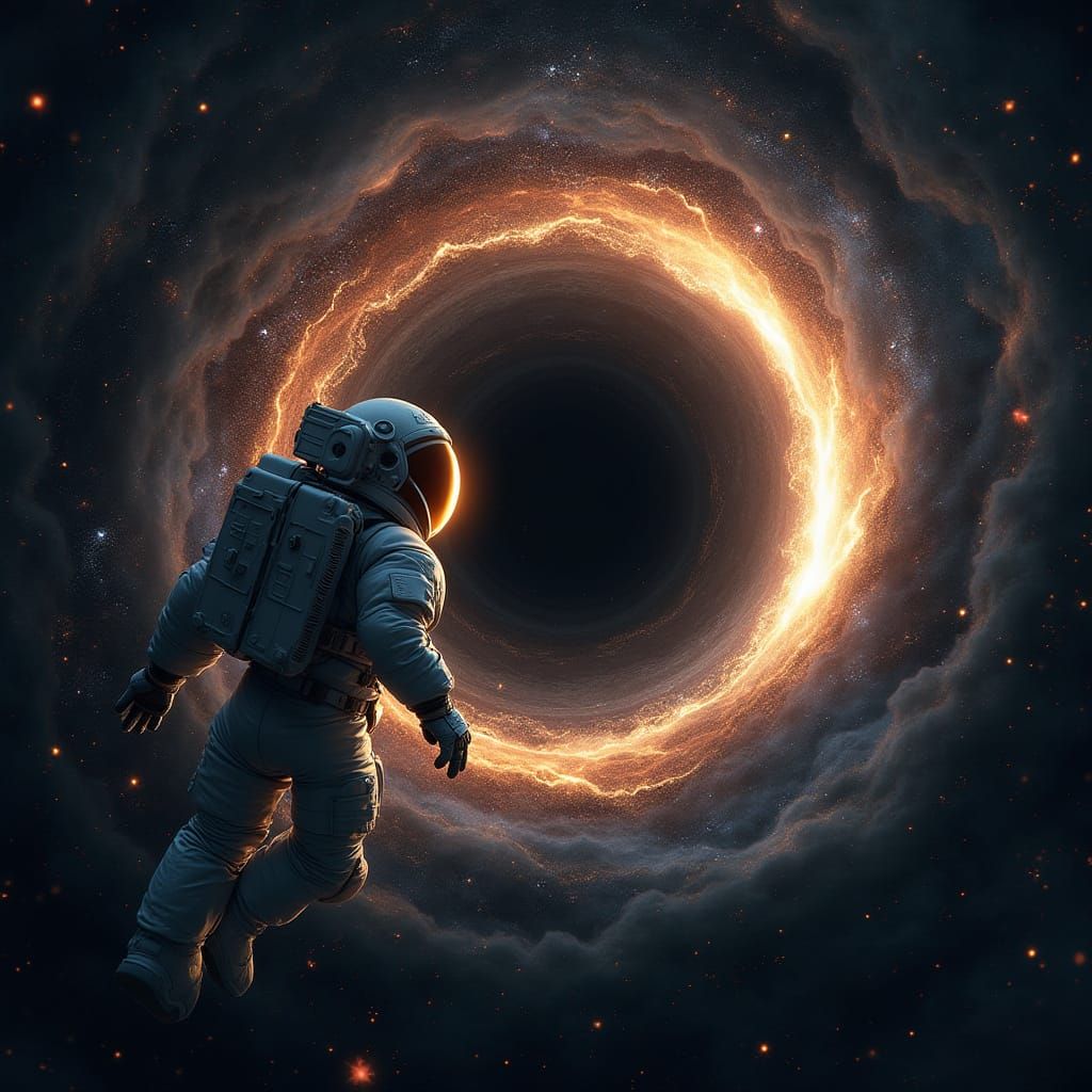 Astronaut in Black Hole Vortex, Witnessing Gravitational Dis...