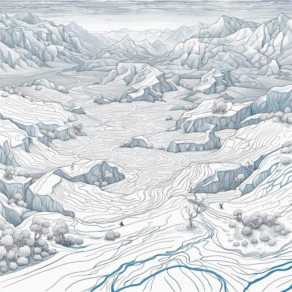 Icy Tundra Desolation in Blue and White