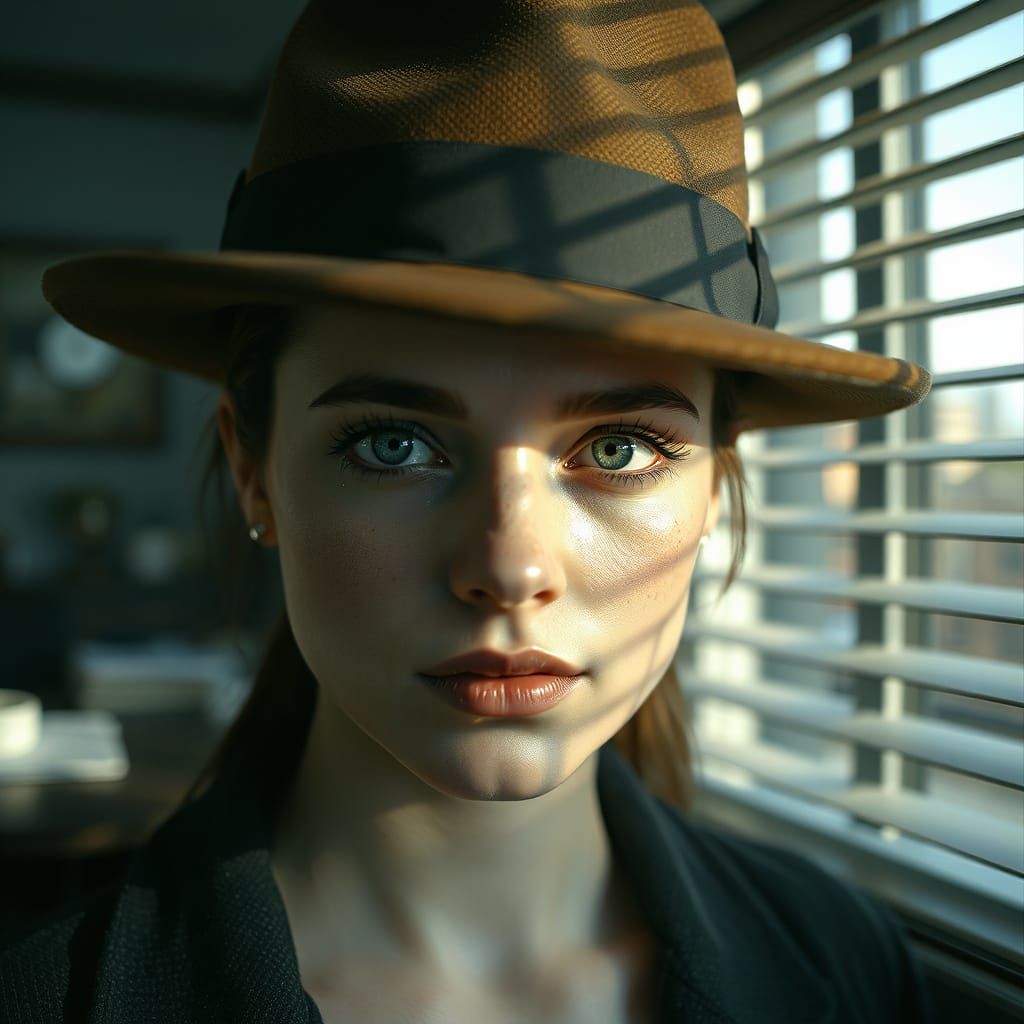 Mysterious Woman in Noir Detective Office