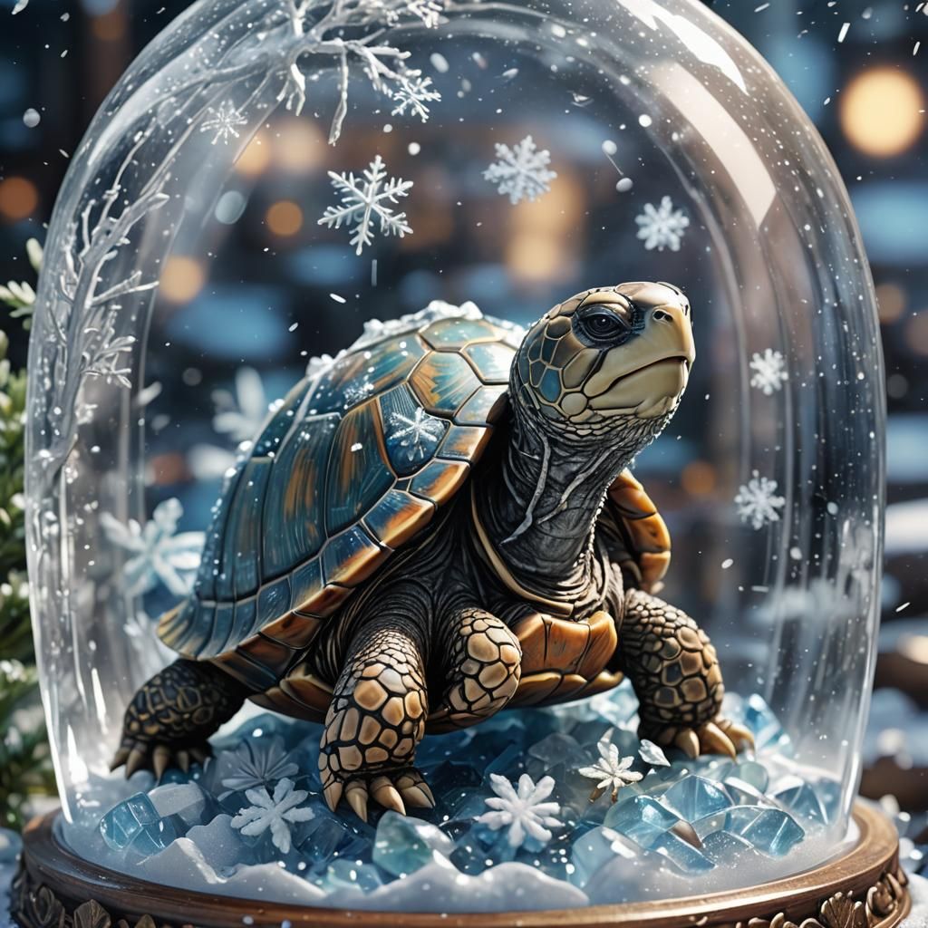 Snowglobe Tortoise: Manga-Inspired 3D Anime Art