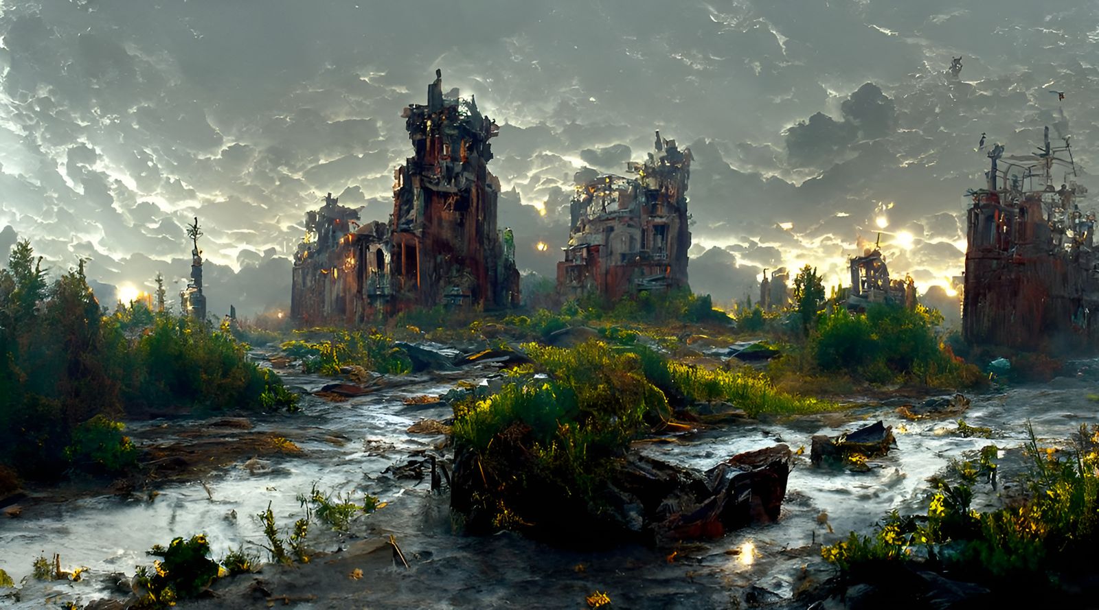 Medieval Castle Ruins in Apocalyptic Thunderstorm
