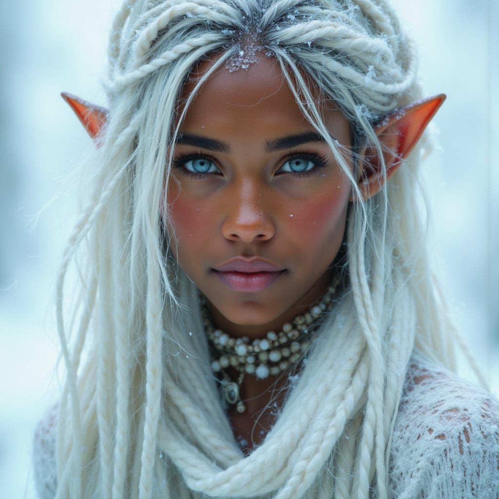 Elven Ice Princess with Flowing White Hair