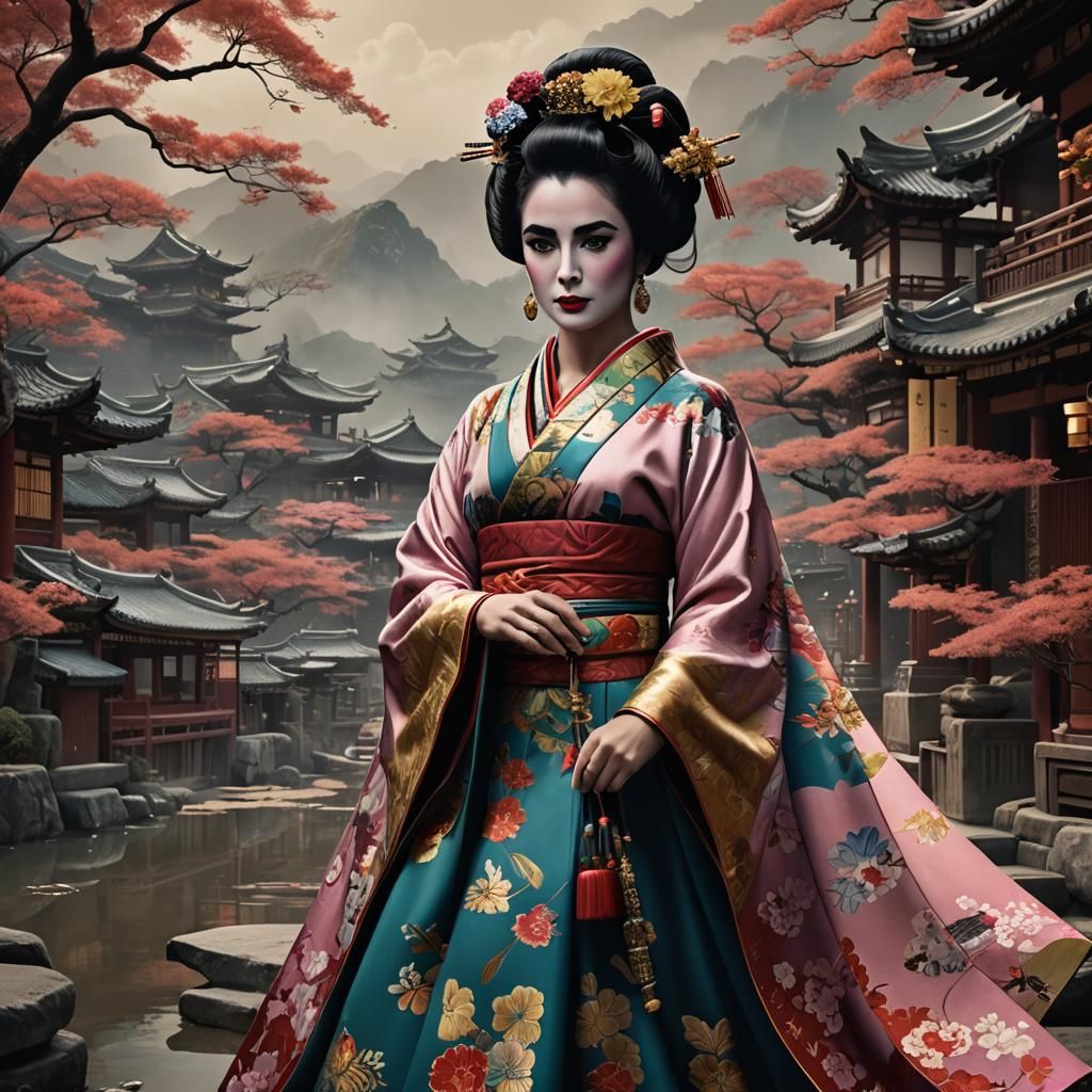 Elizabeth Taylor as Geisha: Detailed Digital Painting