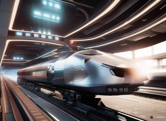 Futuristic Bullet Train in City Station: Hyper-Detailed Rend...