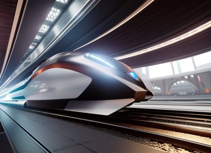 Futuristic Bullet Train in City Station: Hyperrealistic Digi...