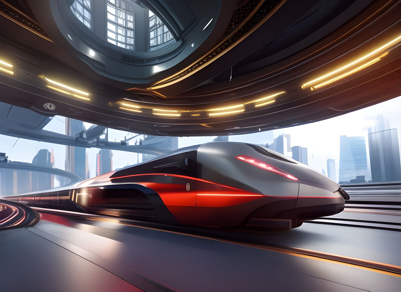 Futuristic Bullet Train in City Station