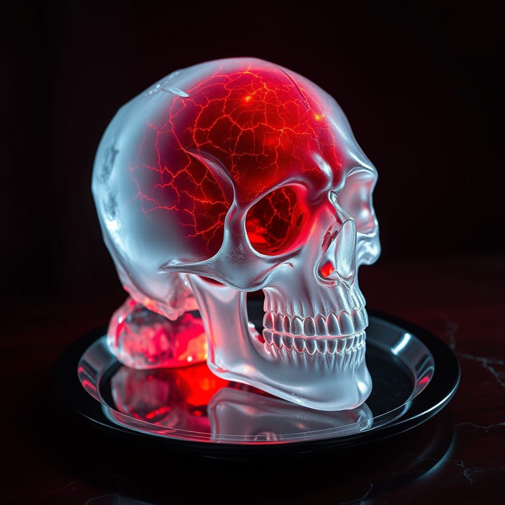 Icy Skull with Magma Brain in Dark Cinematic Style