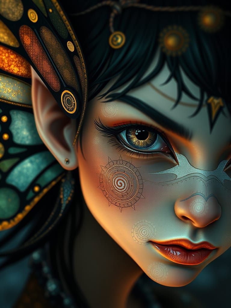 Surreal Elf Portrait in Art Nouveau Style