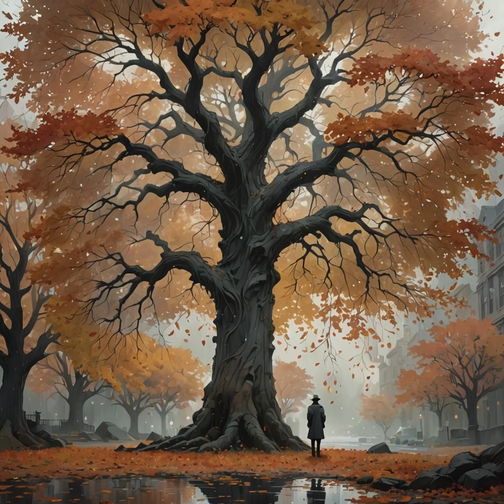 Mystical Autumn Aura with Lone Figure