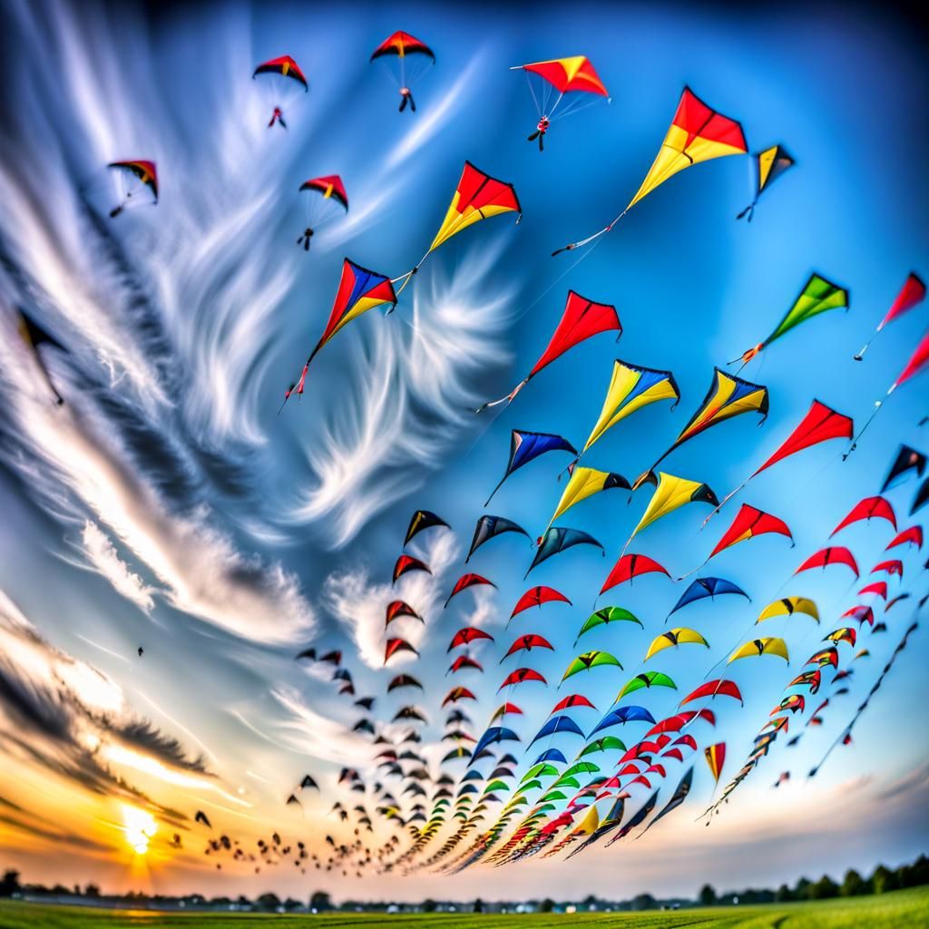 Colorful Kites Fill Evening Sky with HDR Effect