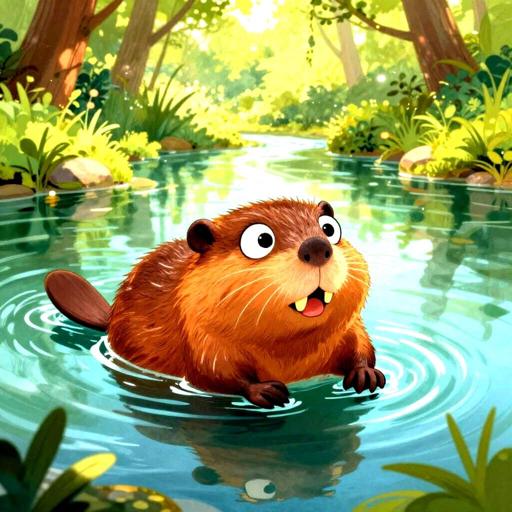 Cute Beaver with Bug Eyes and Buck Teeth in River