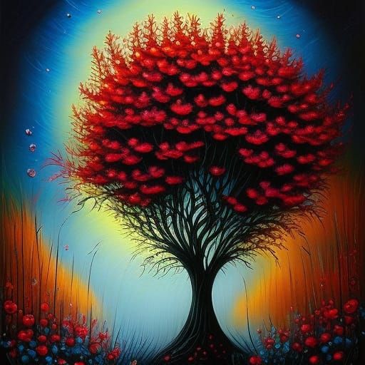 Floral Mixed Media Art in Neo-Expressionist Style