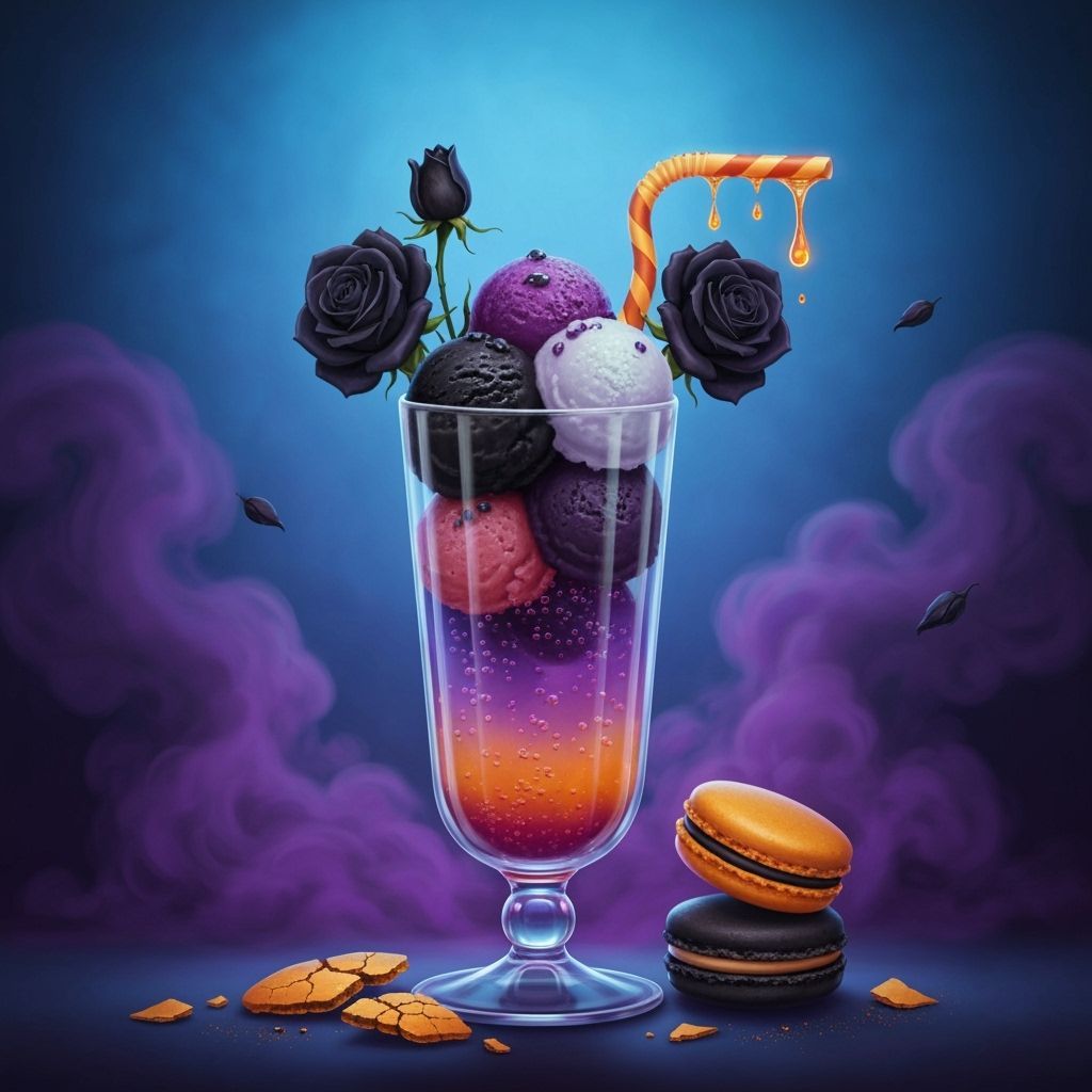 Eerie Halloween Potion Drink with Ice Cream and Macarons