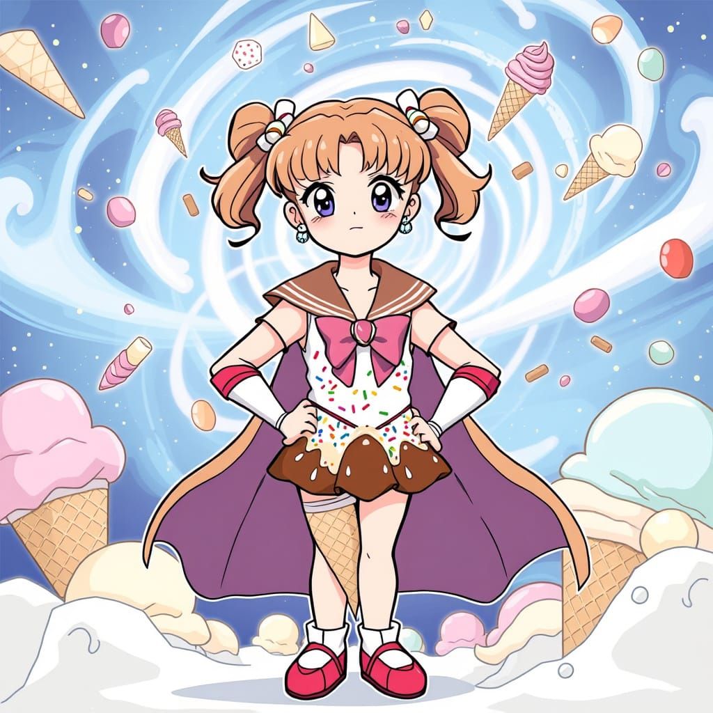 Ice Cream Superheroine Transformation in Sailor Moon Style