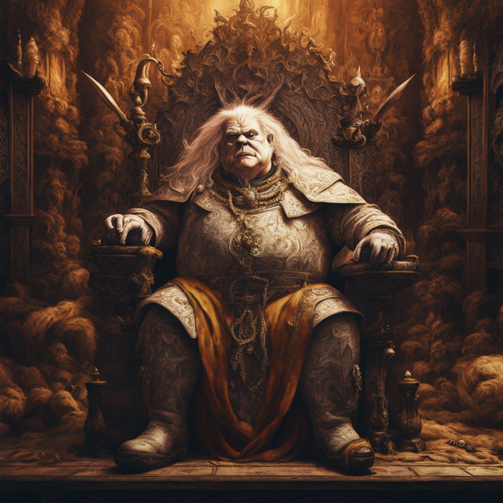 Surreal Goblin King in Trump Wig, Salvador Dali-Inspired Oil...