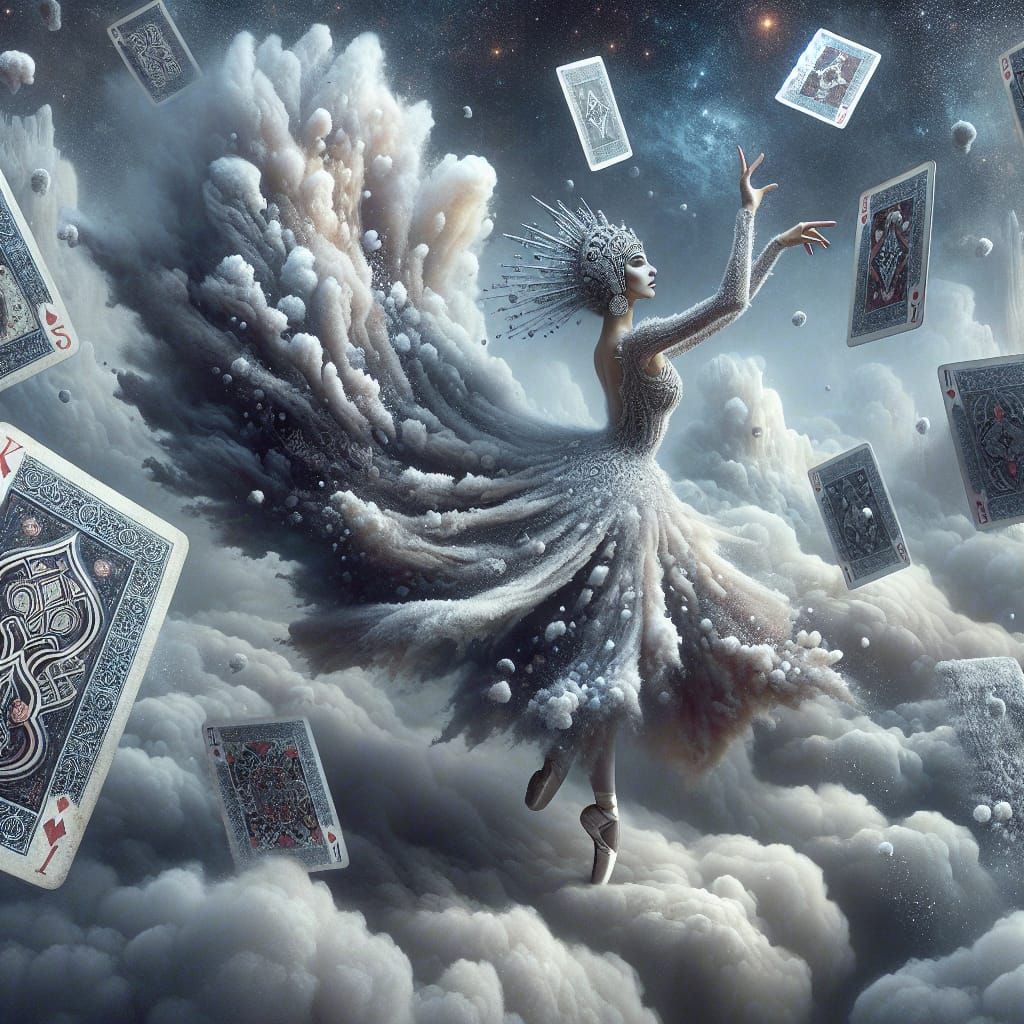 Ballerina Dances on Clouds in Dadaist Style