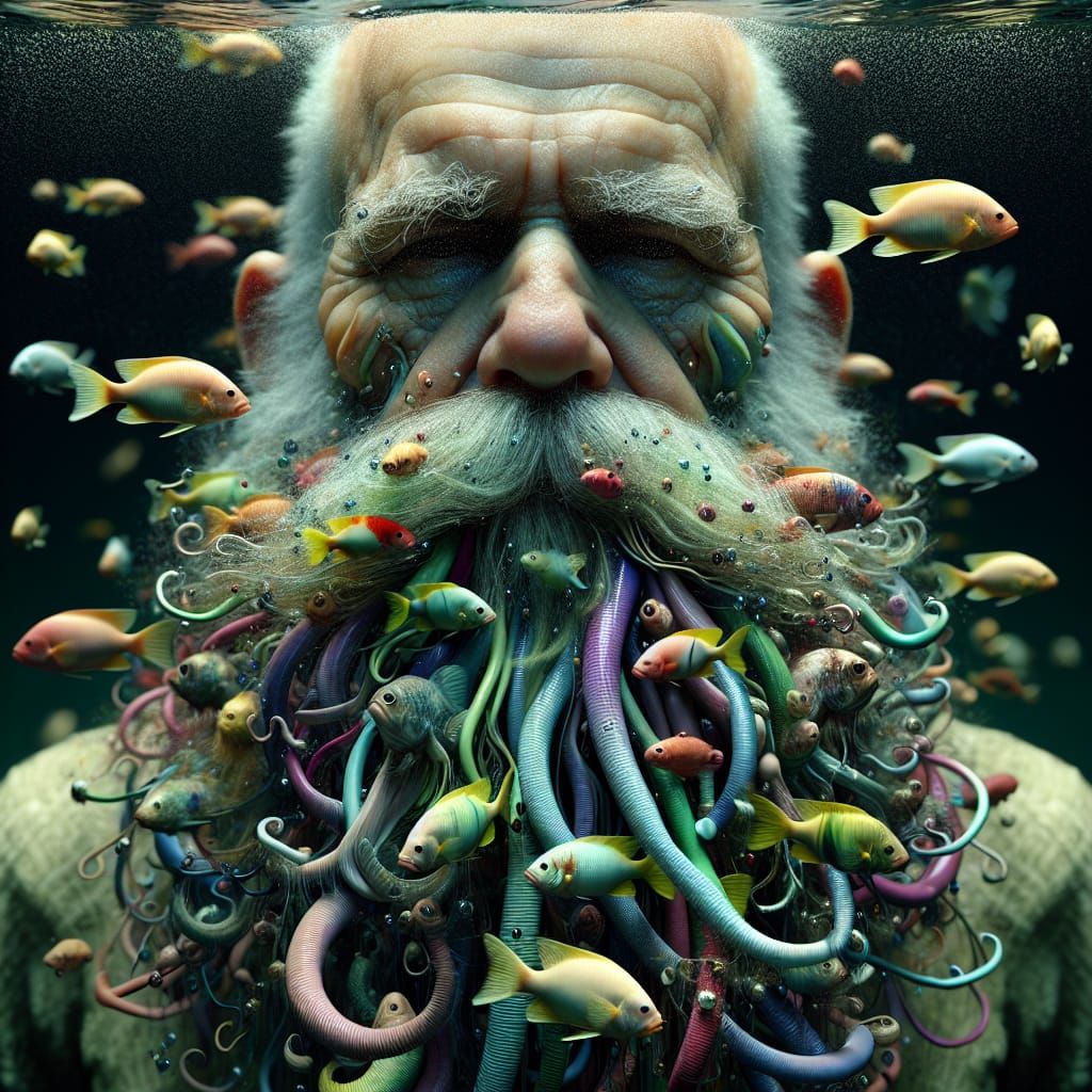 Underwater Elder with Psychedelic Tentacle Beard