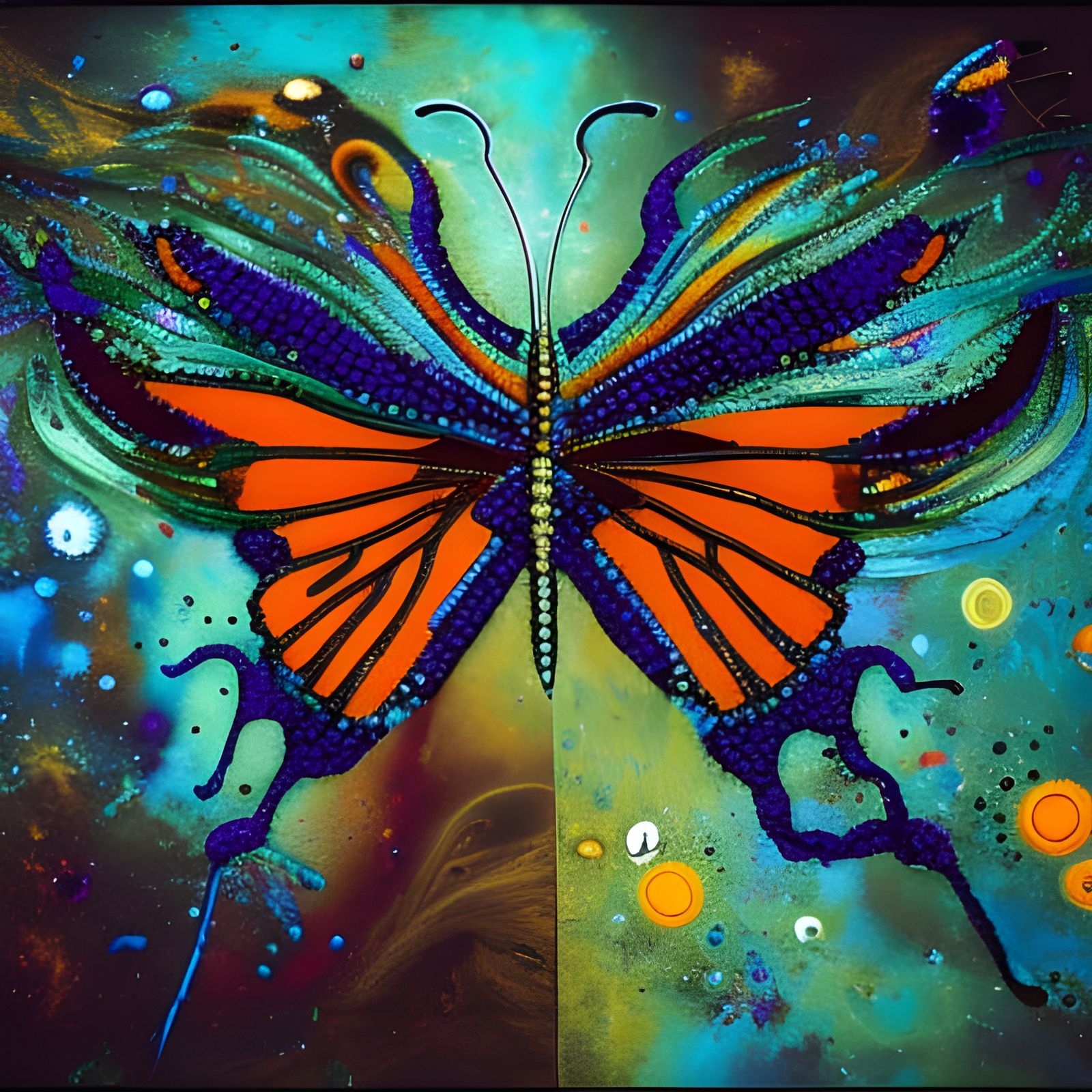 Embroidered Beaded Butterfly in Abstract Expressionism Style